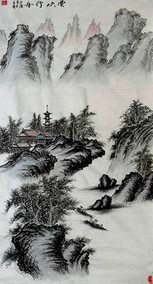 潘长春作品10《云峡行舟》178x97cm 2015年